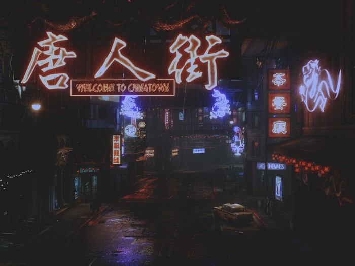 Chinatown at Night with Neon Signs