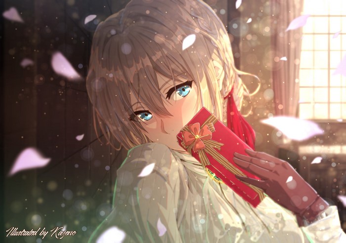 Violet Evergarden holding a gift