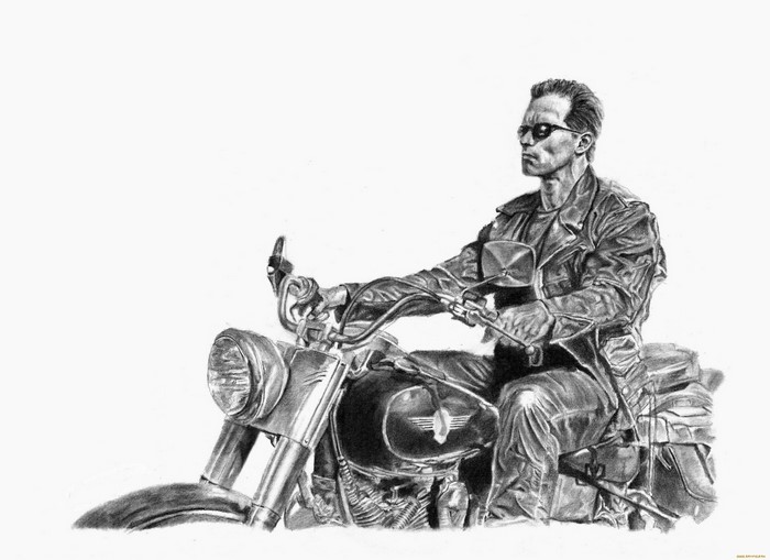 The Terminator from Terminator 2 on a Motorcycle