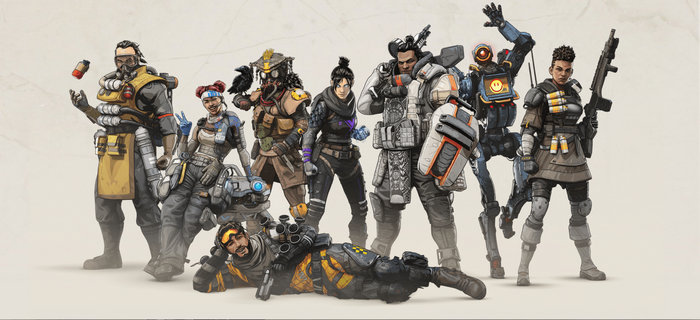 Apex Legends characters standing and lying down