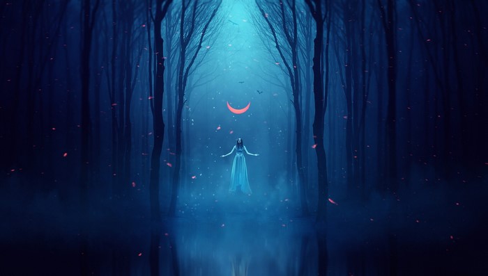 Fantasy girl in a moonlit forest