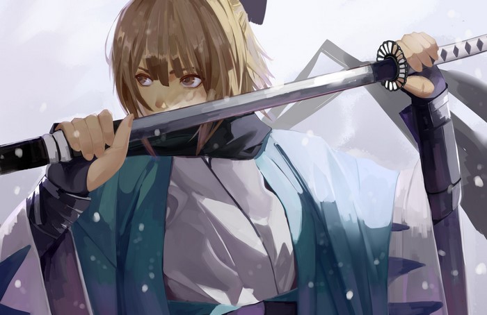 Okita Souji from Fate/Grand Order holding a katana