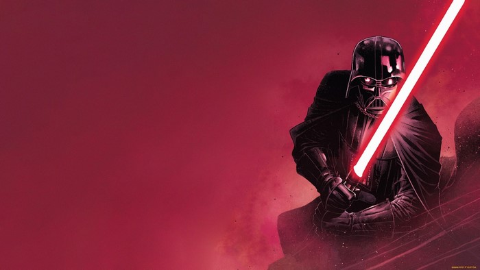 Darth Vader from Star Wars with a red lightsaber