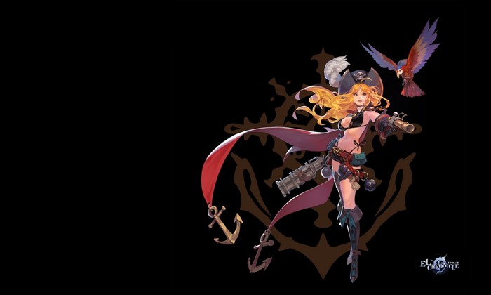 Pirate girl with blonde hair and parrot