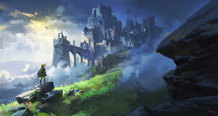 Link from The Legend of Zelda overlooking ruins