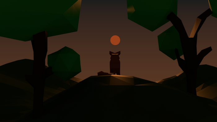 Low poly fox at sunset in a forest