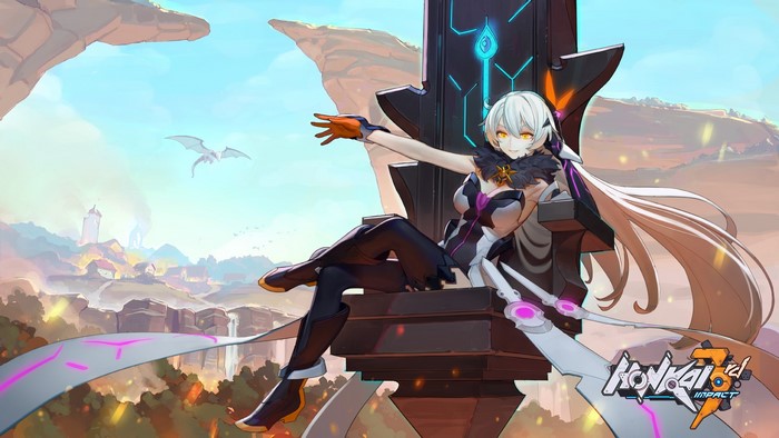 Kiana Kaslana from Honkai Impact 3rd sitting on a throne