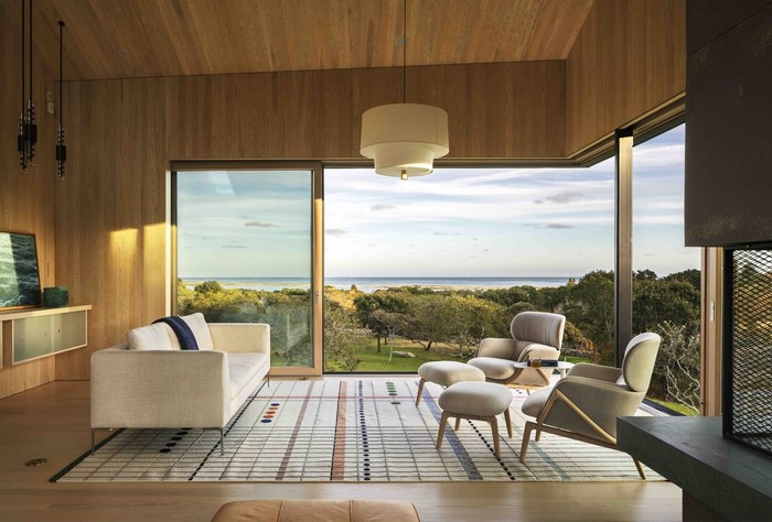Modern living room with ocean view