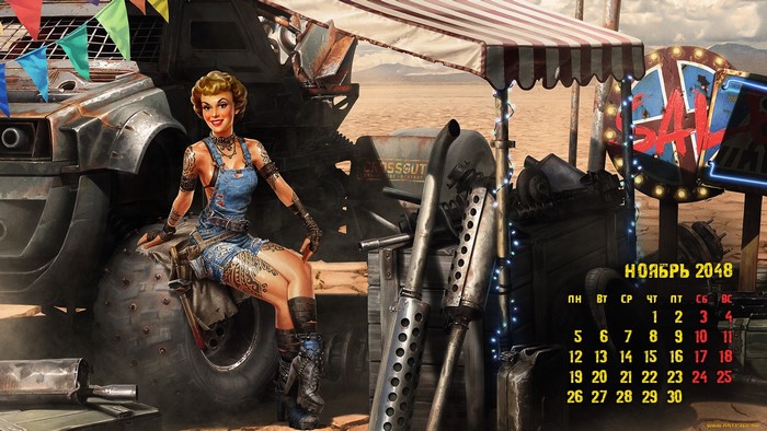 Pinup girl with tattoos and a futuristic vehicle