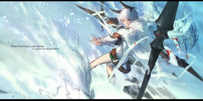 Anime girl with horns and wings from Pixiv Fantasia