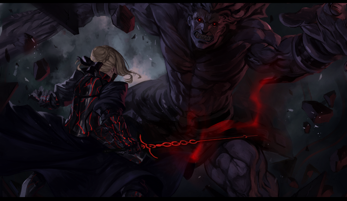 Saber Alter fights a Berserker from Fate/Stay Night