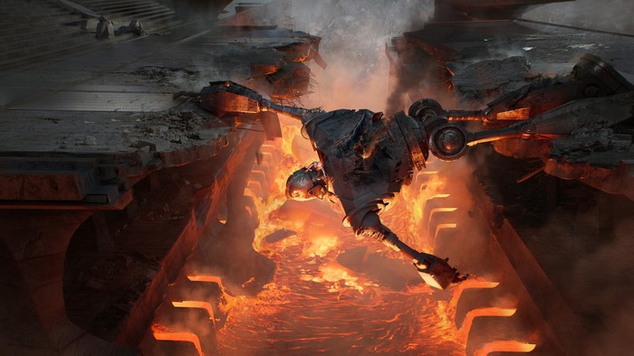 Robot falling into lava in Ready Player One
