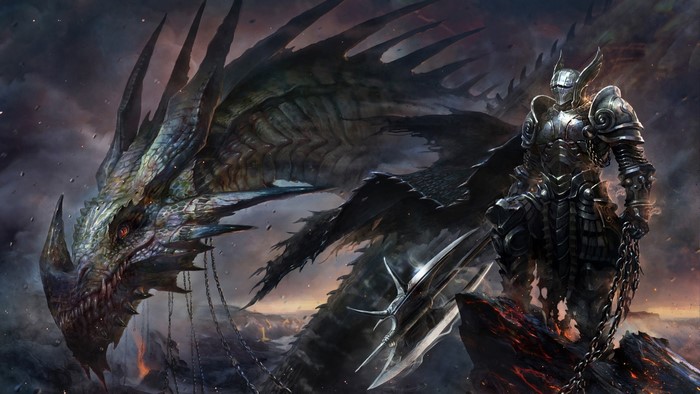 Knight in Armor with a Dragon