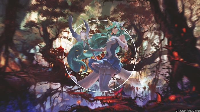 Soraka from League of Legends in a forest