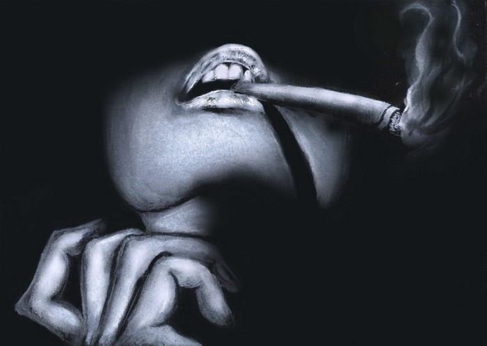 Artwork of a woman smoking a cigar