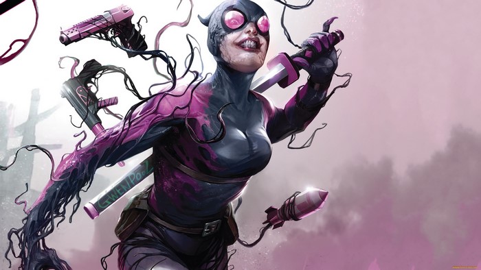 Gwenpool with Symbiote powers and weapons