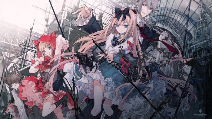 Anime characters in gothic setting