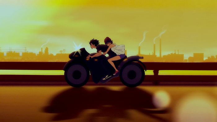 Akira Fudo and Miki Makimura from Devilman Crybaby on a motorcycle