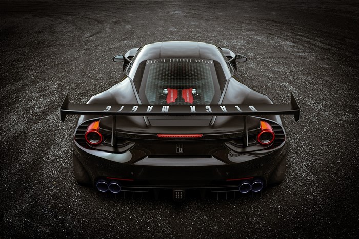 Black Ferrari 488 GTB with "Black Magic" livery