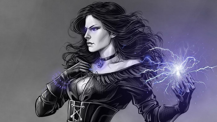 Yennefer of Vengerberg casting magic with lightning