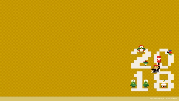 2018 pixel art with Super Mario characters