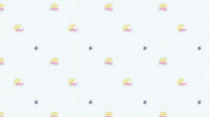 Pokémon pattern with pink creatures and yellow umbrellas