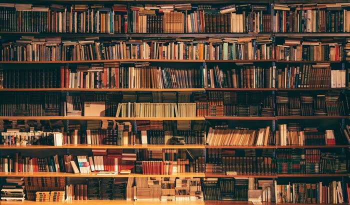 Bookshelves filled with books in a library