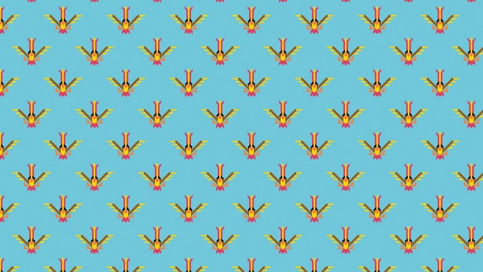 Pattern of colorful bird-like Pokémon on a cyan background
