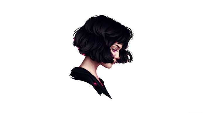 Artwork of a woman with dark hair in profile