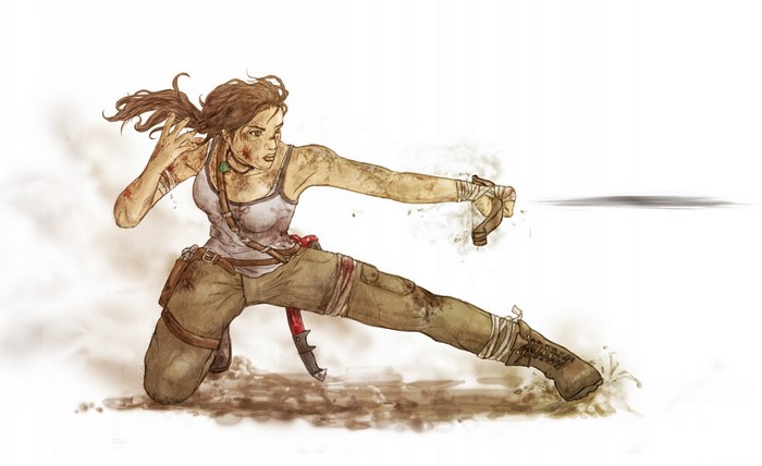 Lara Croft from Tomb Raider aiming a bow