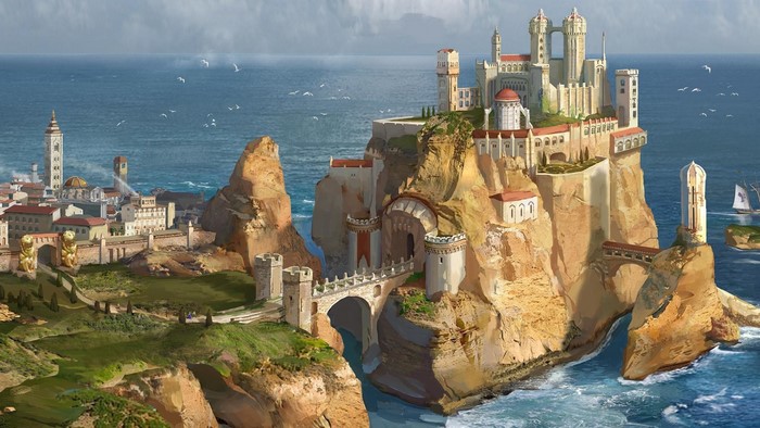 Castle on a cliff overlooking the sea, Game of Thrones fan art
