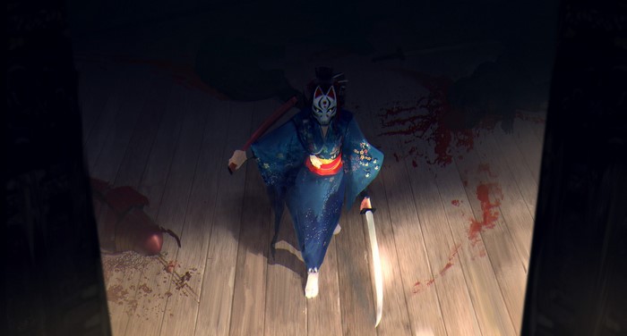 Samurai with Fox Mask and Katana