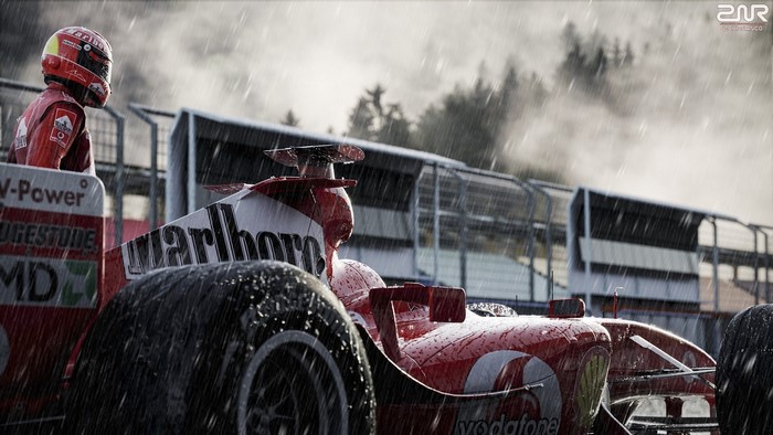 Michael Schumacher's Ferrari F2004 in the rain