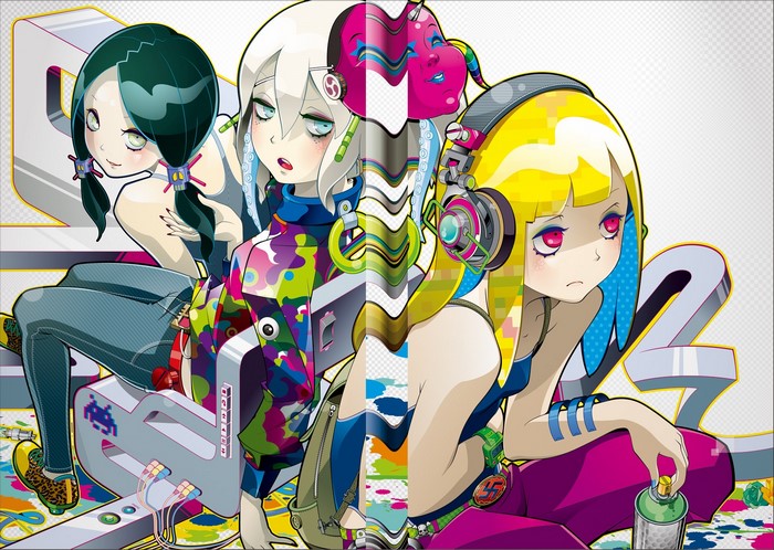 Anime girls with headphones and spray paint