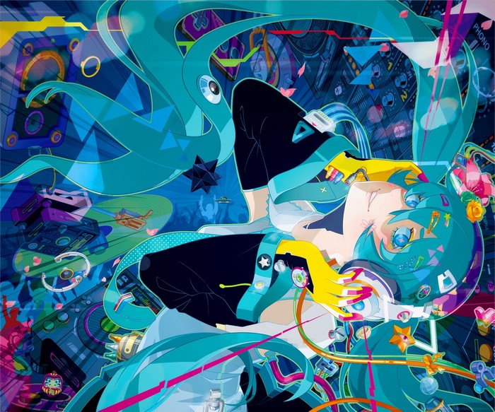 Hatsune Miku with headphones and headphones