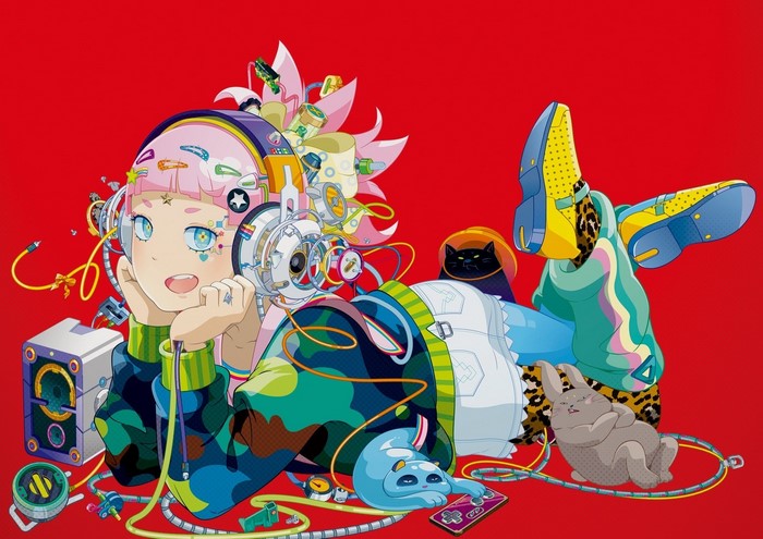 Anime girl with headphones and accessories