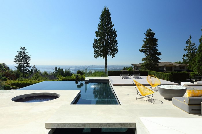 Modern infinity pool with city view