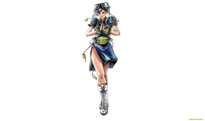 Chun-Li from Street Fighter in a blue dress