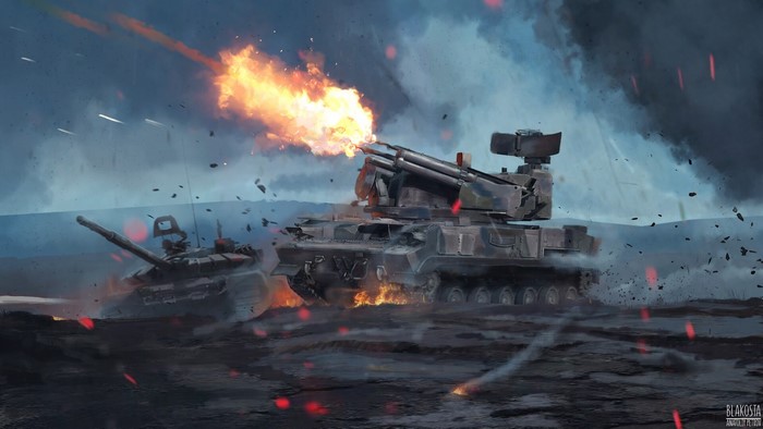 Tanks in a fiery battle