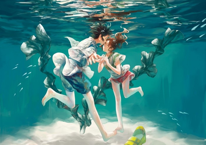 Chihiro and Haku underwater from Spirited Away