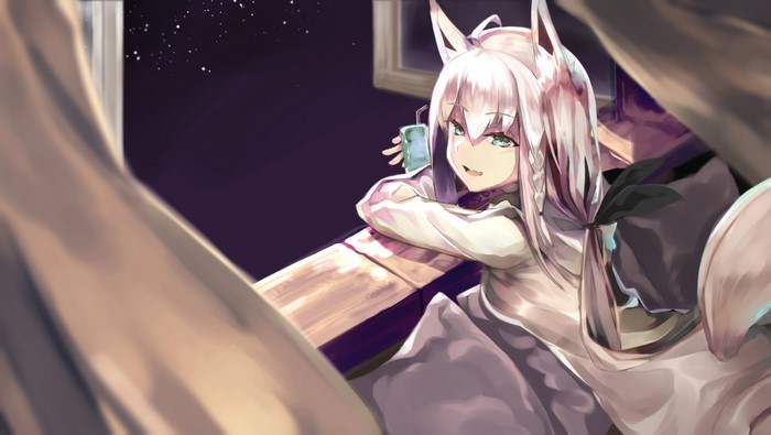 Shirakami Fubuki from Hololive looking out a window