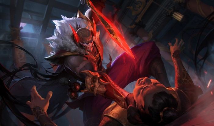 Master Yi from League of Legends attacking a person