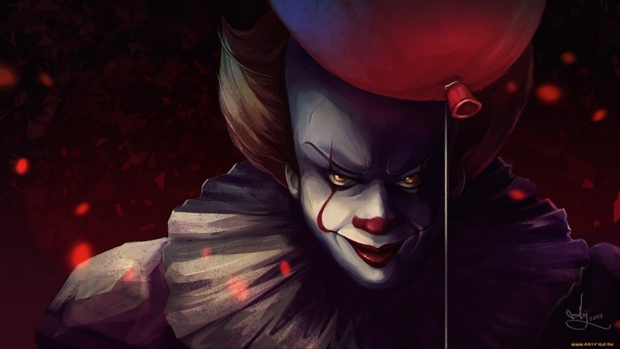 Pennywise Clown Holding Red Balloon Artwork