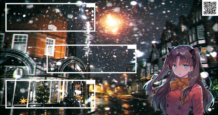Rin Tohsaka from Fate/Grand Order in a snowy city