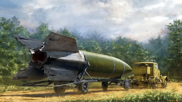 V2 rocket being transported by a truck