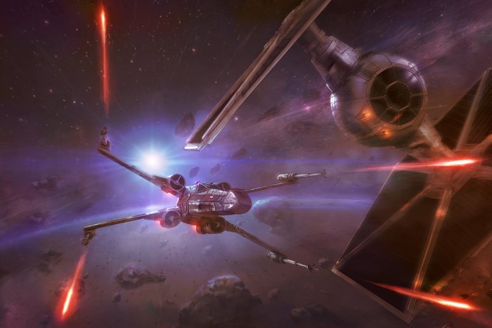 X-wing and TIE Fighter battle in space