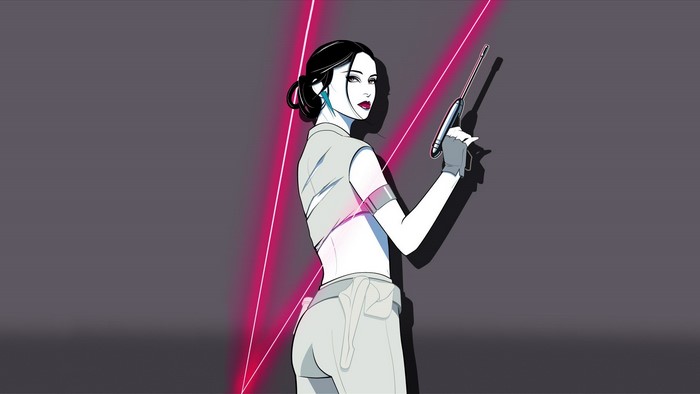 Padme Amidala from Star Wars holding a blaster