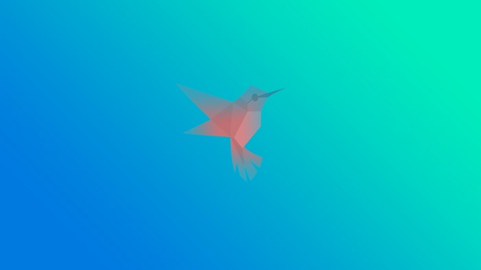 Geometric hummingbird on a blue and green gradient background