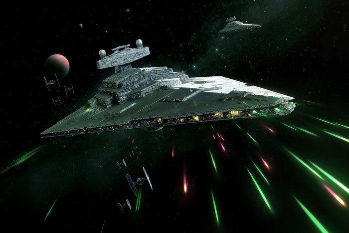 Star Wars Imperial Star Destroyer and TIE Fighters in Space