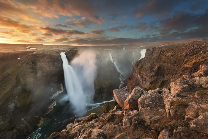 4K Waterfall Landscape with Dramatic Clouds